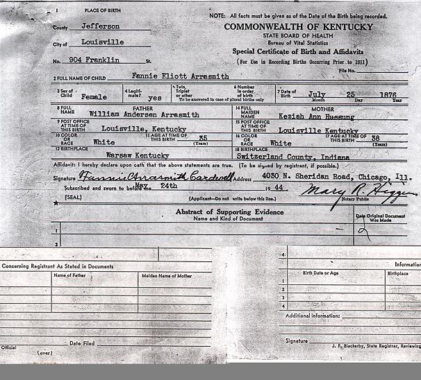 Birth Certificate of Kezzia Hussung
